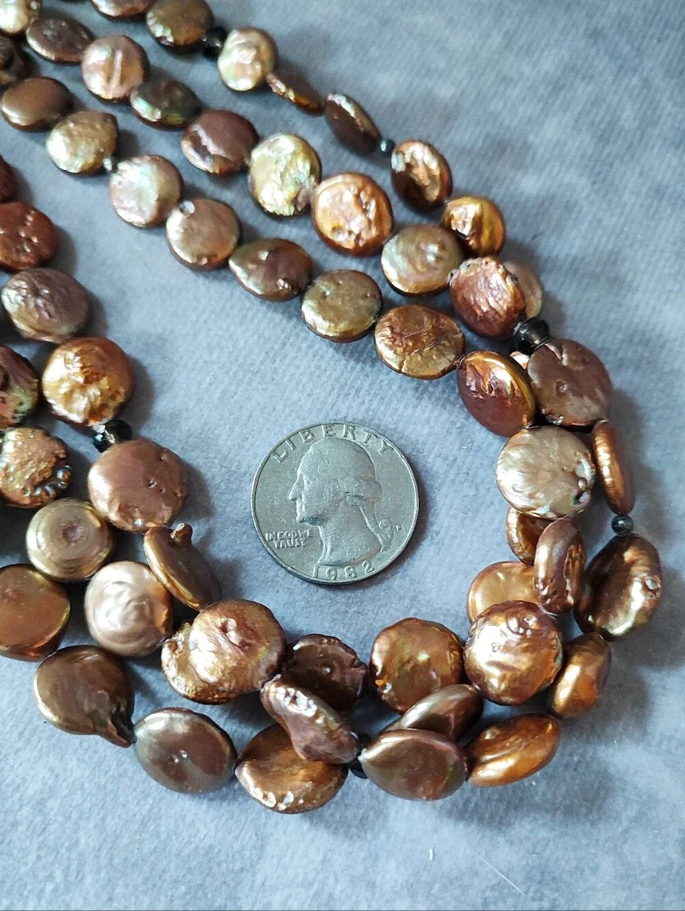 Silpada Brand Sterling 925 Bronze Brown Iridescent Round Coin Pearl Necklace EUC